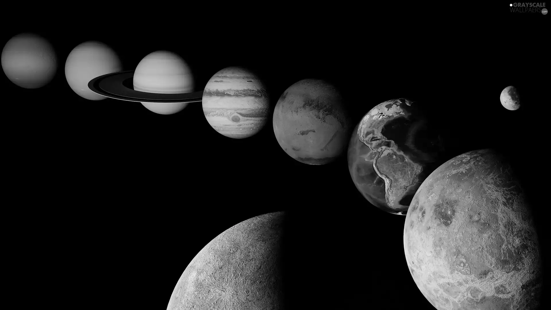 land, moon, sunny, Planets, system