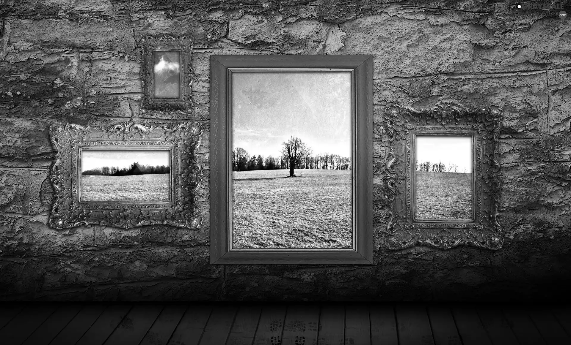 picture, frame, landscape, wall