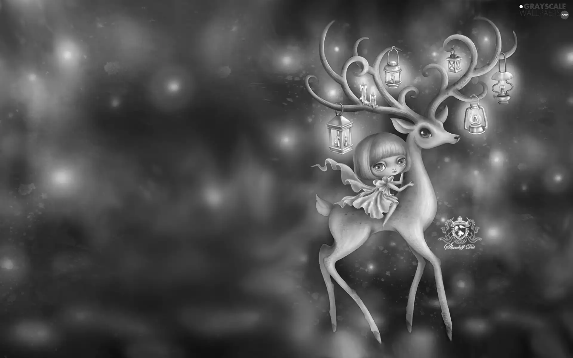 Lanterns, fawn, girl