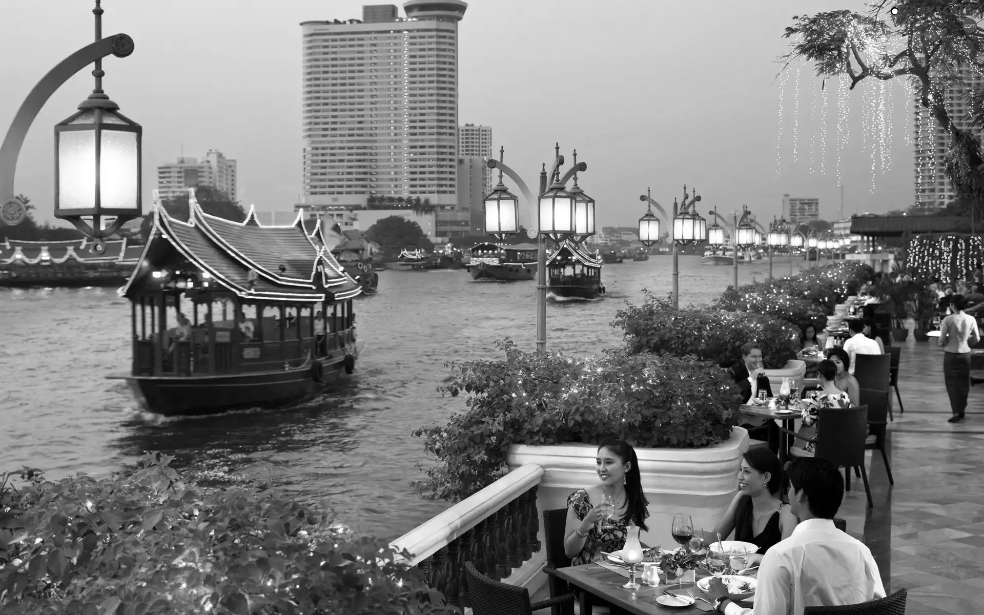 boats, River, Lanterns, Japan, Tour, promenade