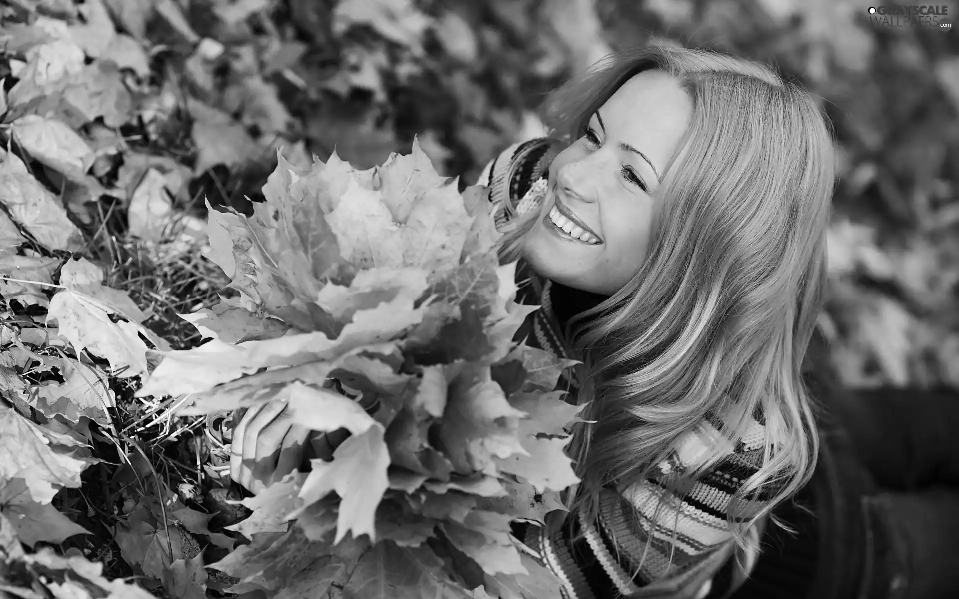 autumn, girl, Leaf, smiling