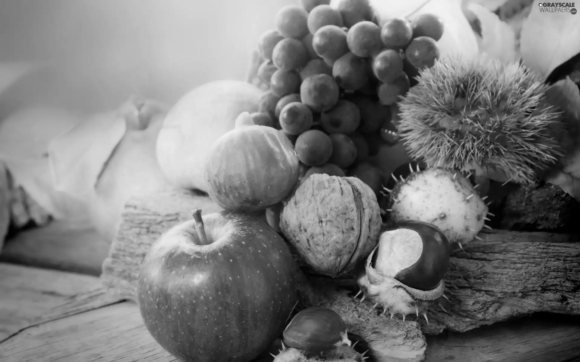 chestnuts, Grapes, composition, nuts, apples, Leaf, autumn