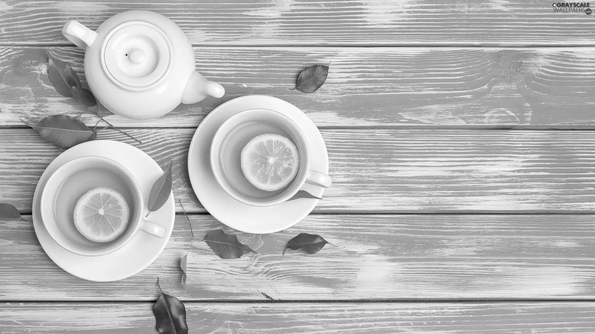 tea, Lemon, boarding, teapot, Blue, cups, Two, Leaf