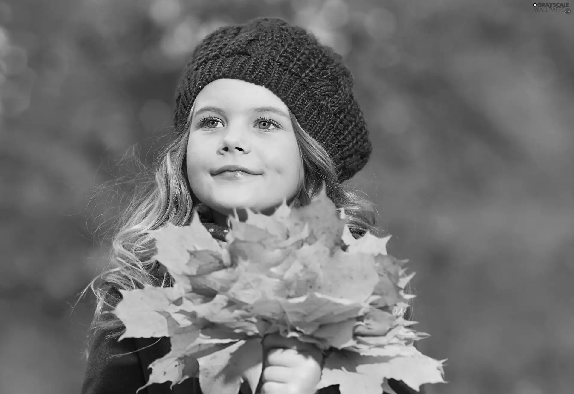 girl, autumn, Leaf, Smile