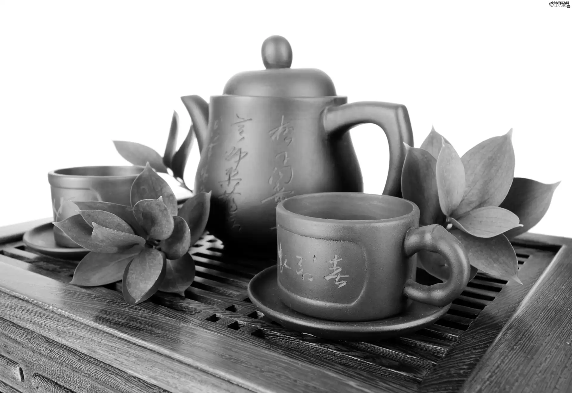 Leaf, tea, service, green ones, pottery