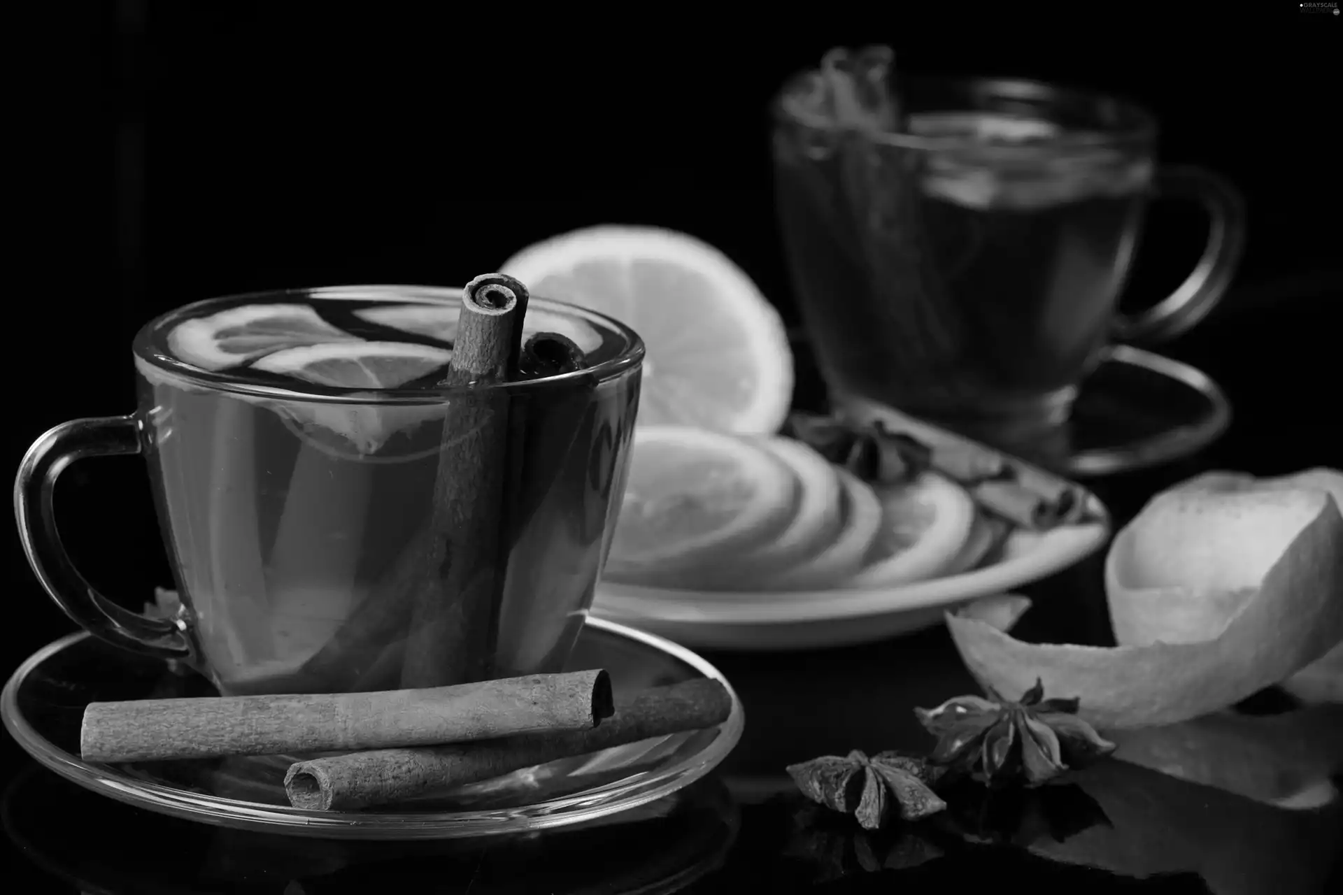 Lemon, blur, cinnamon, carambola, tea