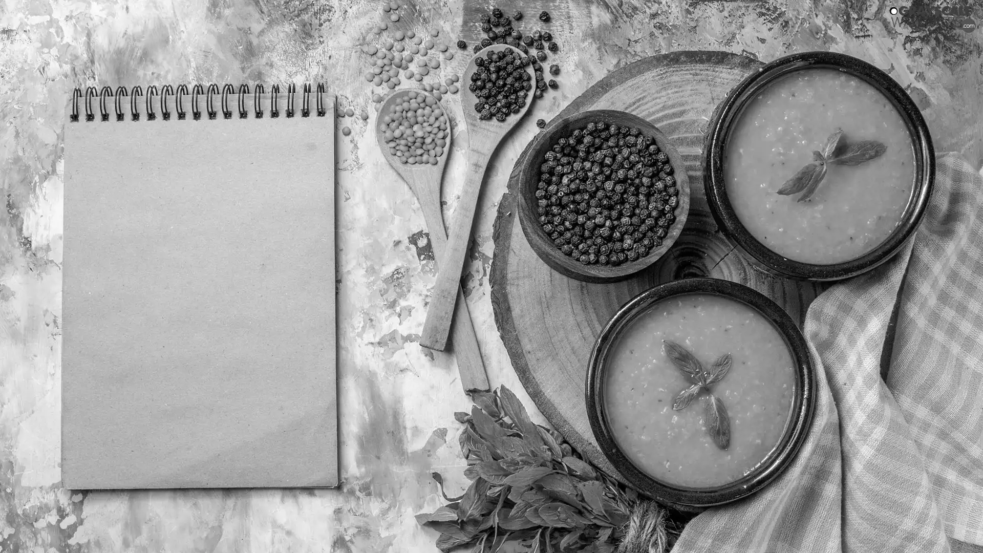 Lentil, pepper, note-book, Wood, Spoons, bowls, soup, rubber