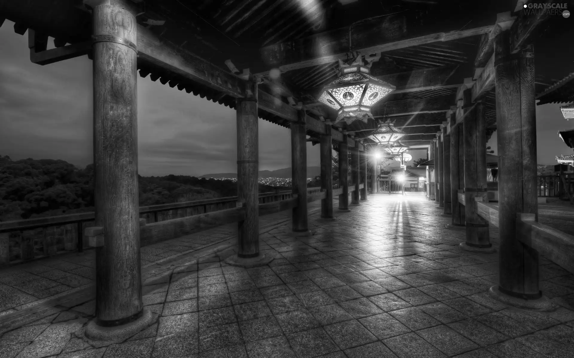 covered, Column, light, terrace