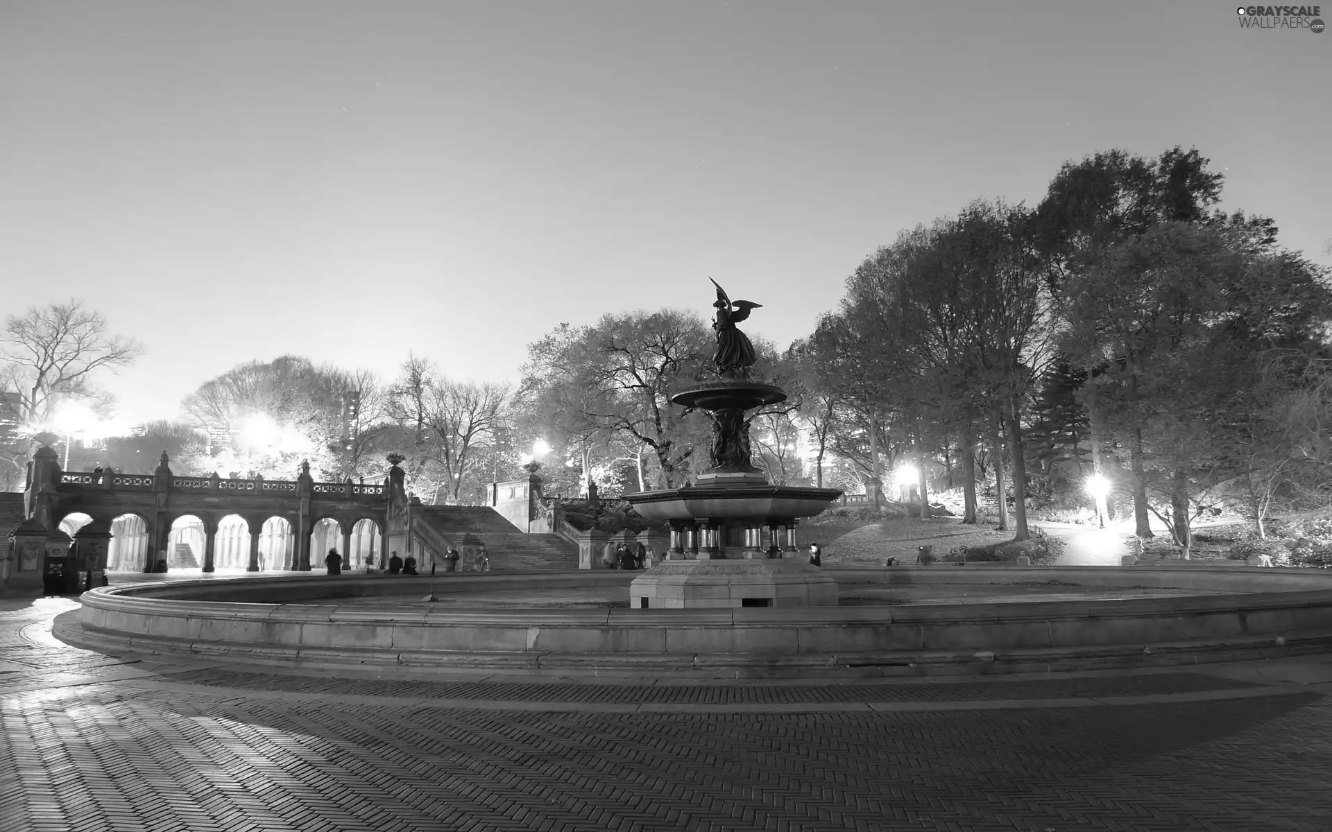 fountain, Night, light, Park