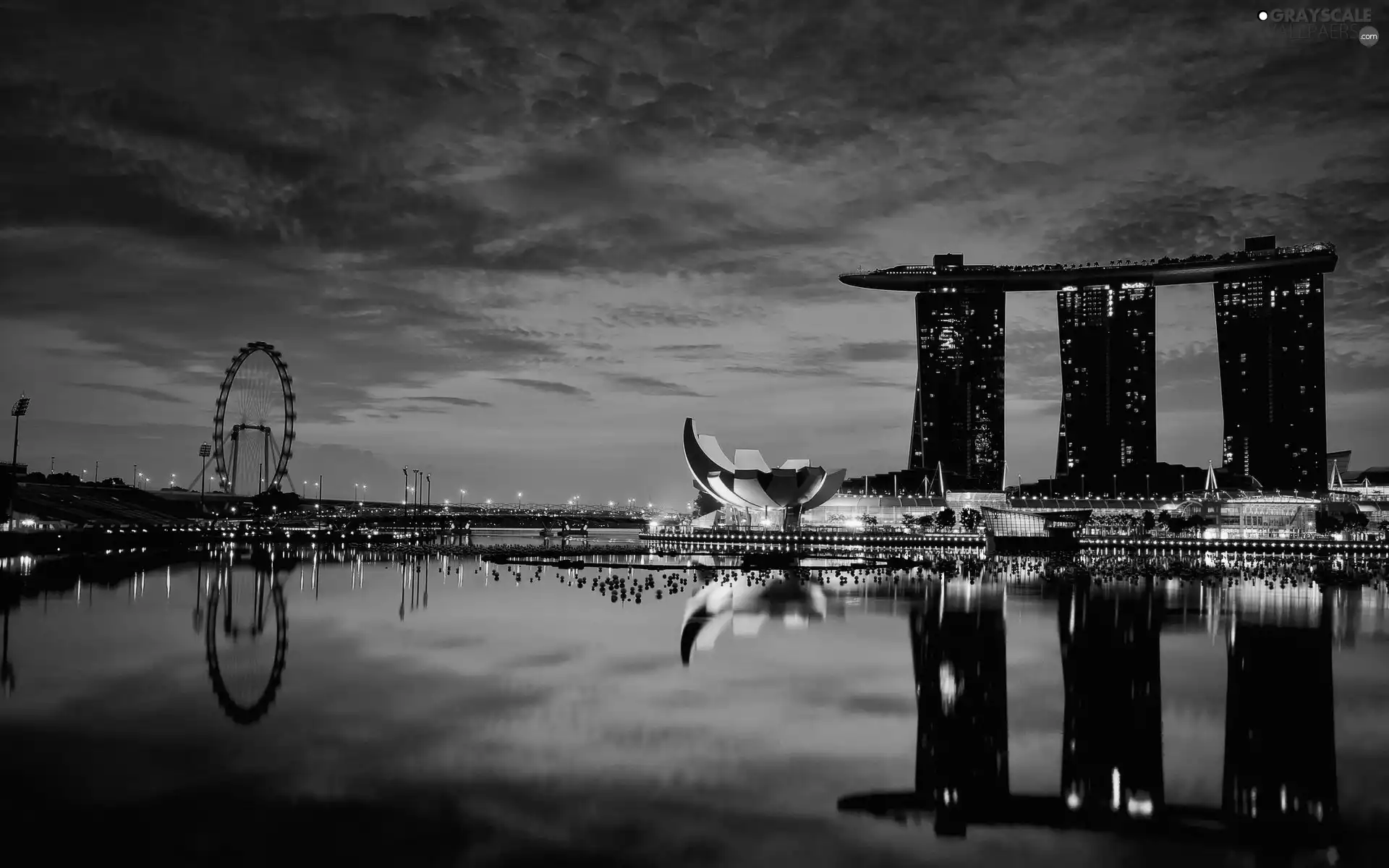 light, Singapur, Night, sea, Hotel hall