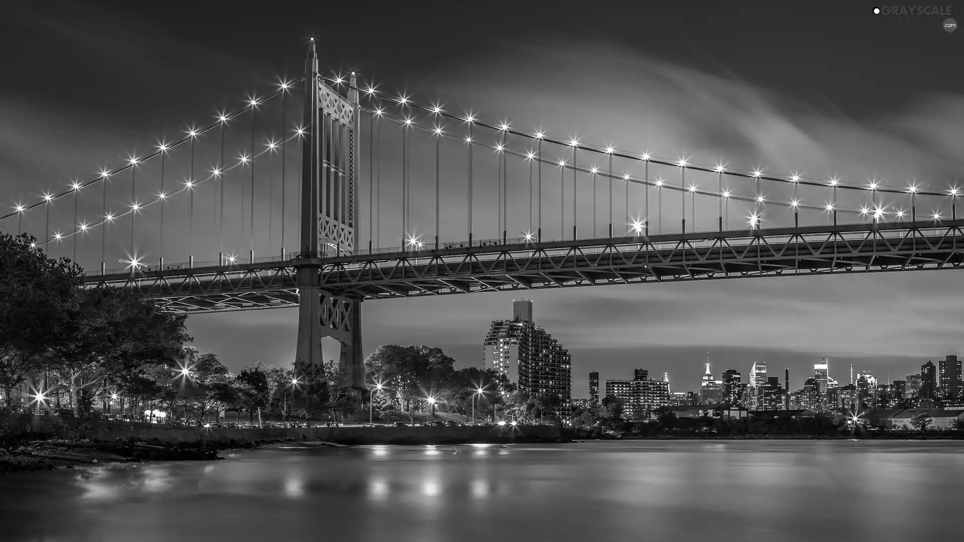 light, Town, River, evening, bridge