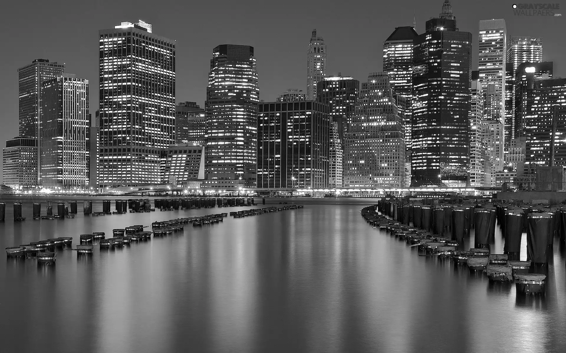 Town, buildings, light, River