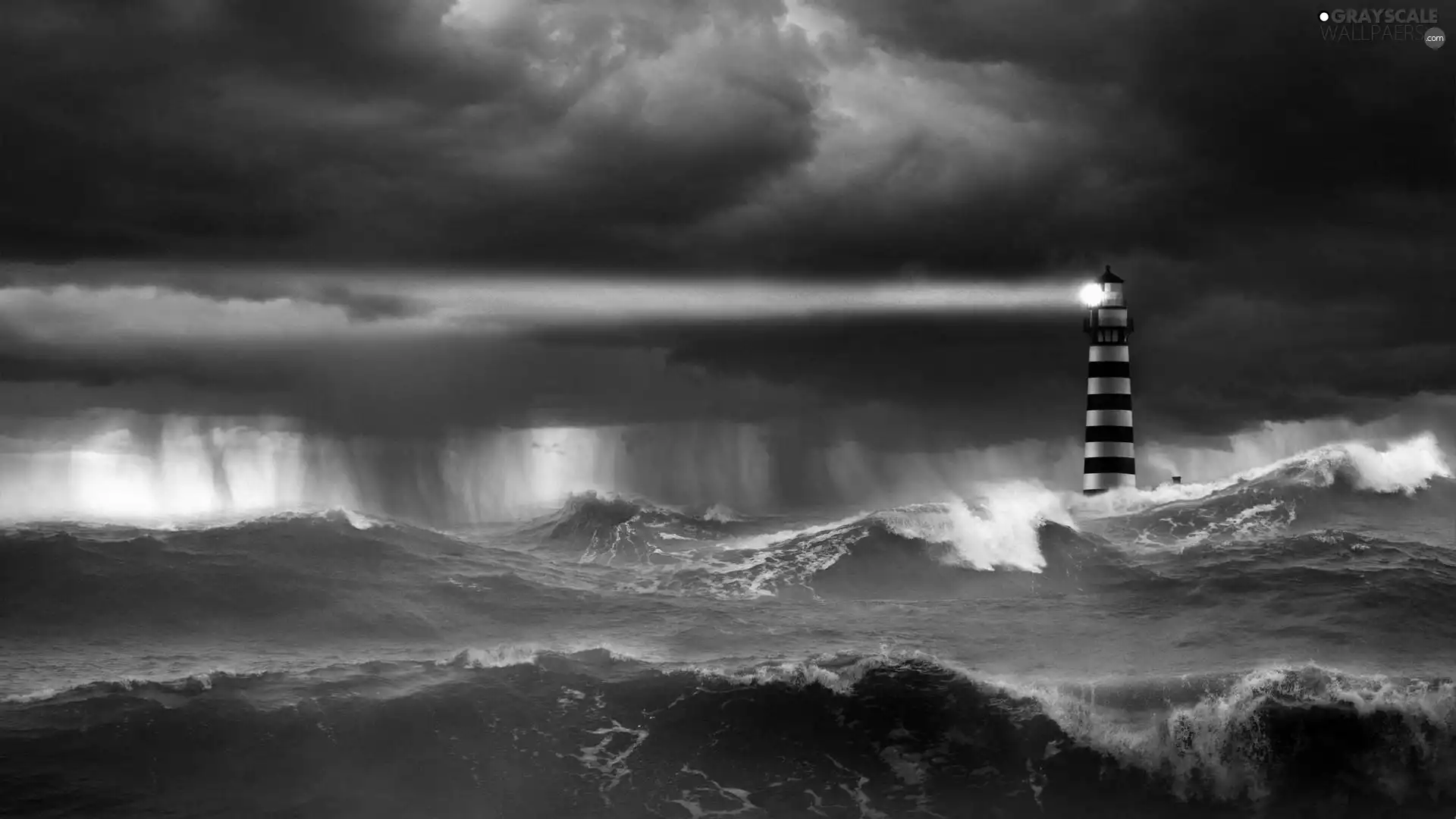 Lighthouse, maritime, sea, Waves, rough