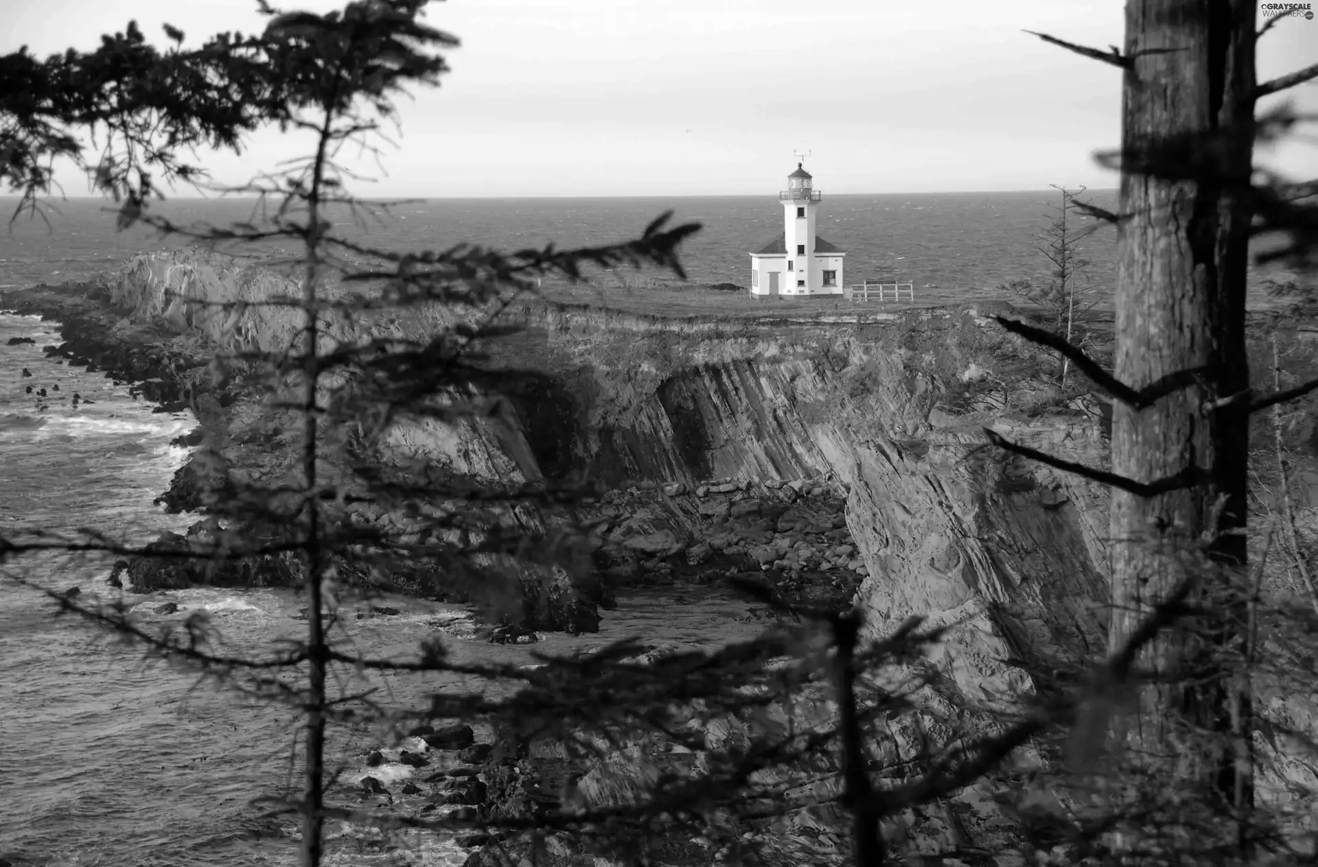 Lighthouse, maritime, Red, Cliffs, sea
