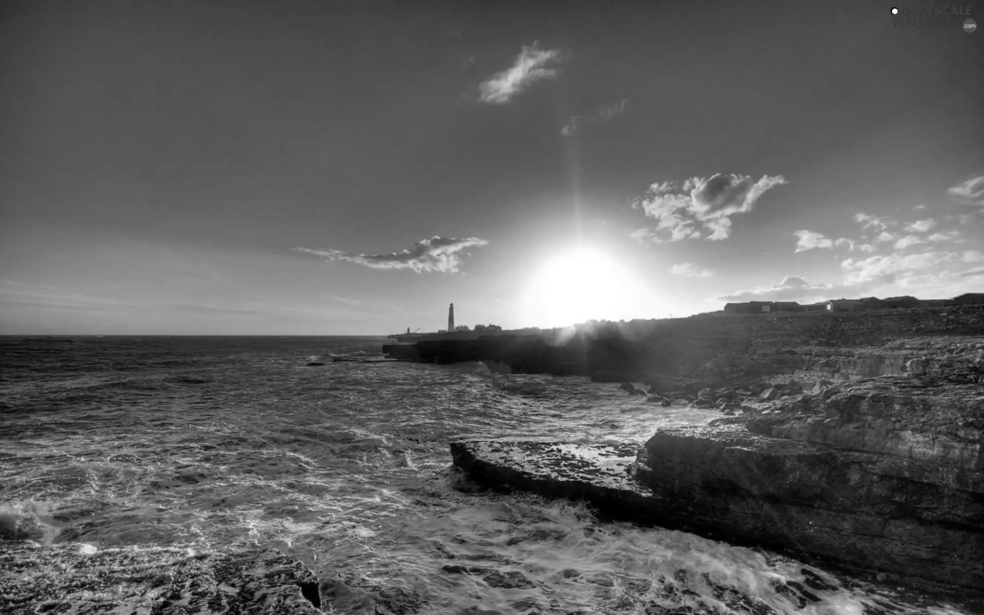 Lighthouse, maritime, sun, sea, west