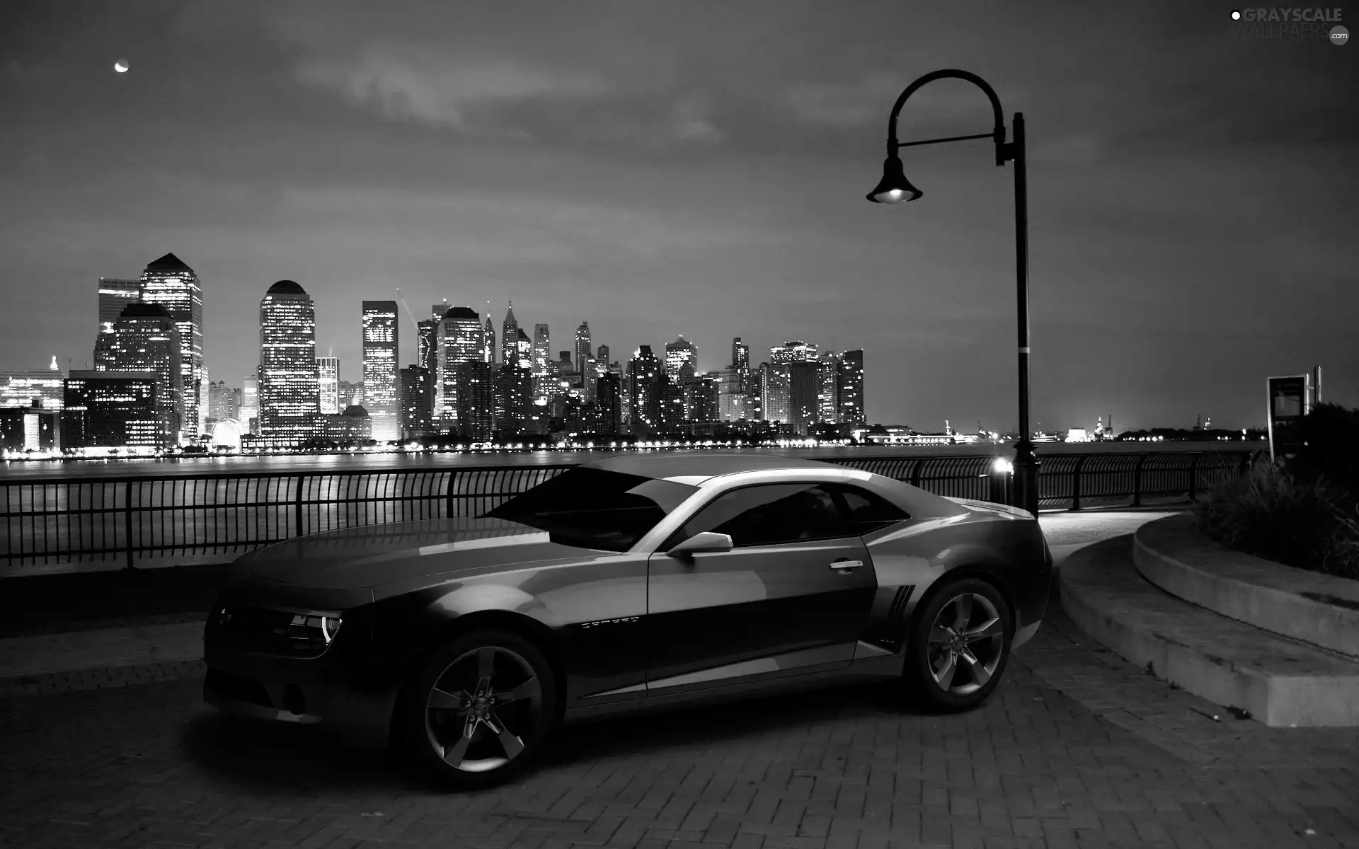 Town, Chevrolet, Lighthouse, Night, River, Camaro