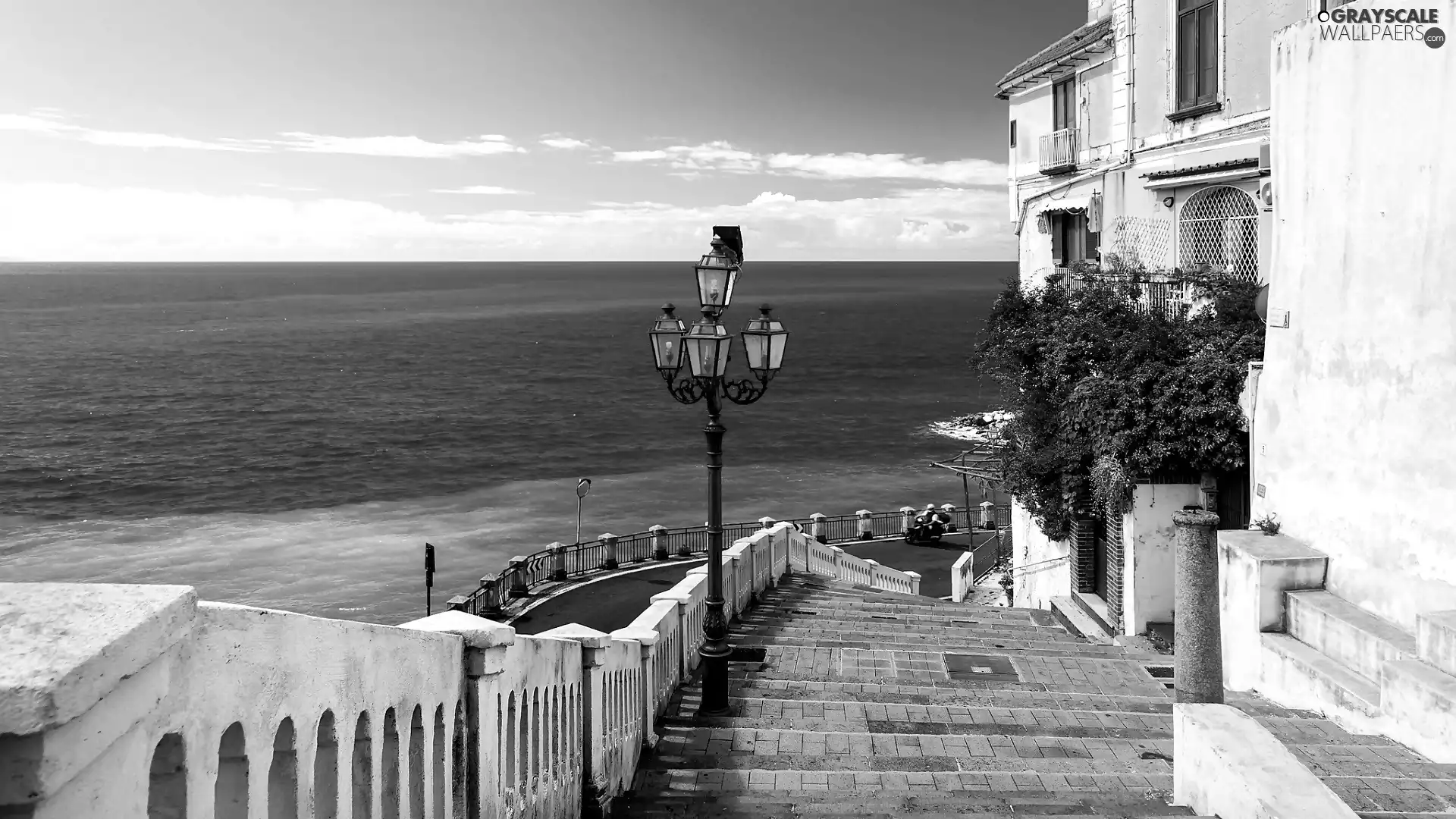 sea, Atrani, Lighthouse, Stairs, Houses, Italy