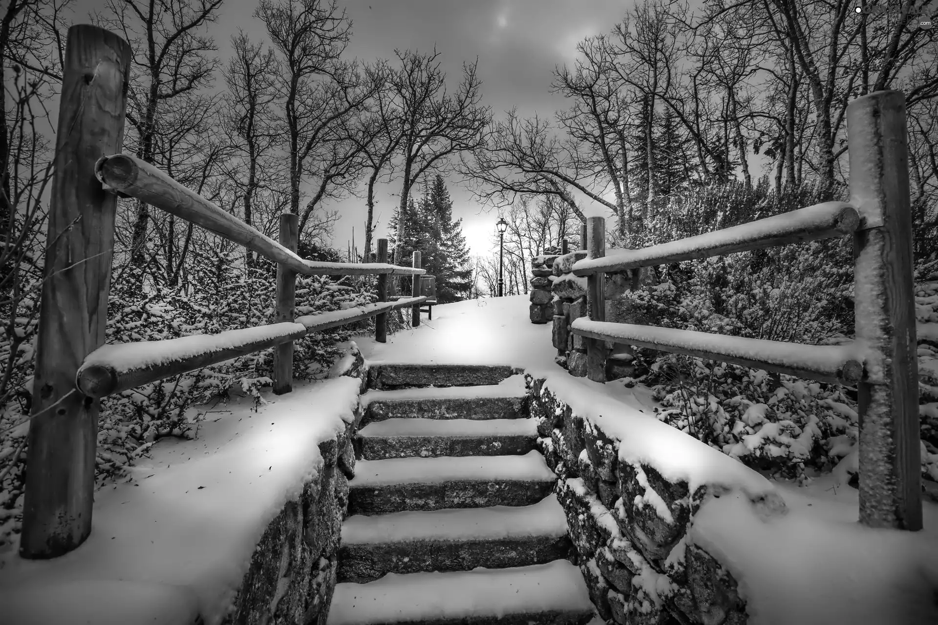 winter, Stairs, Lighthouse, Park