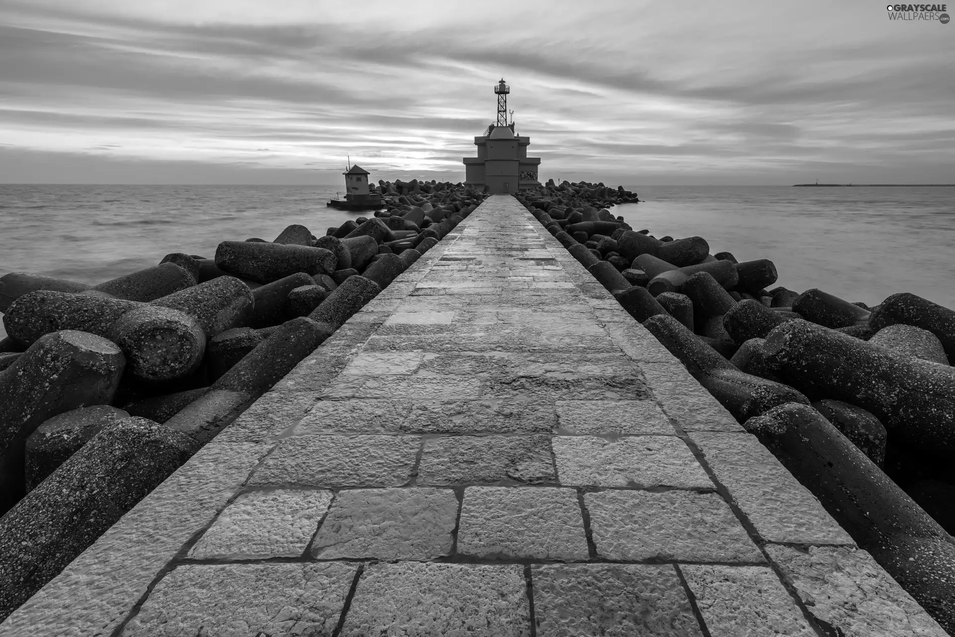 sea, breakwater, Stones, Lighthouses
