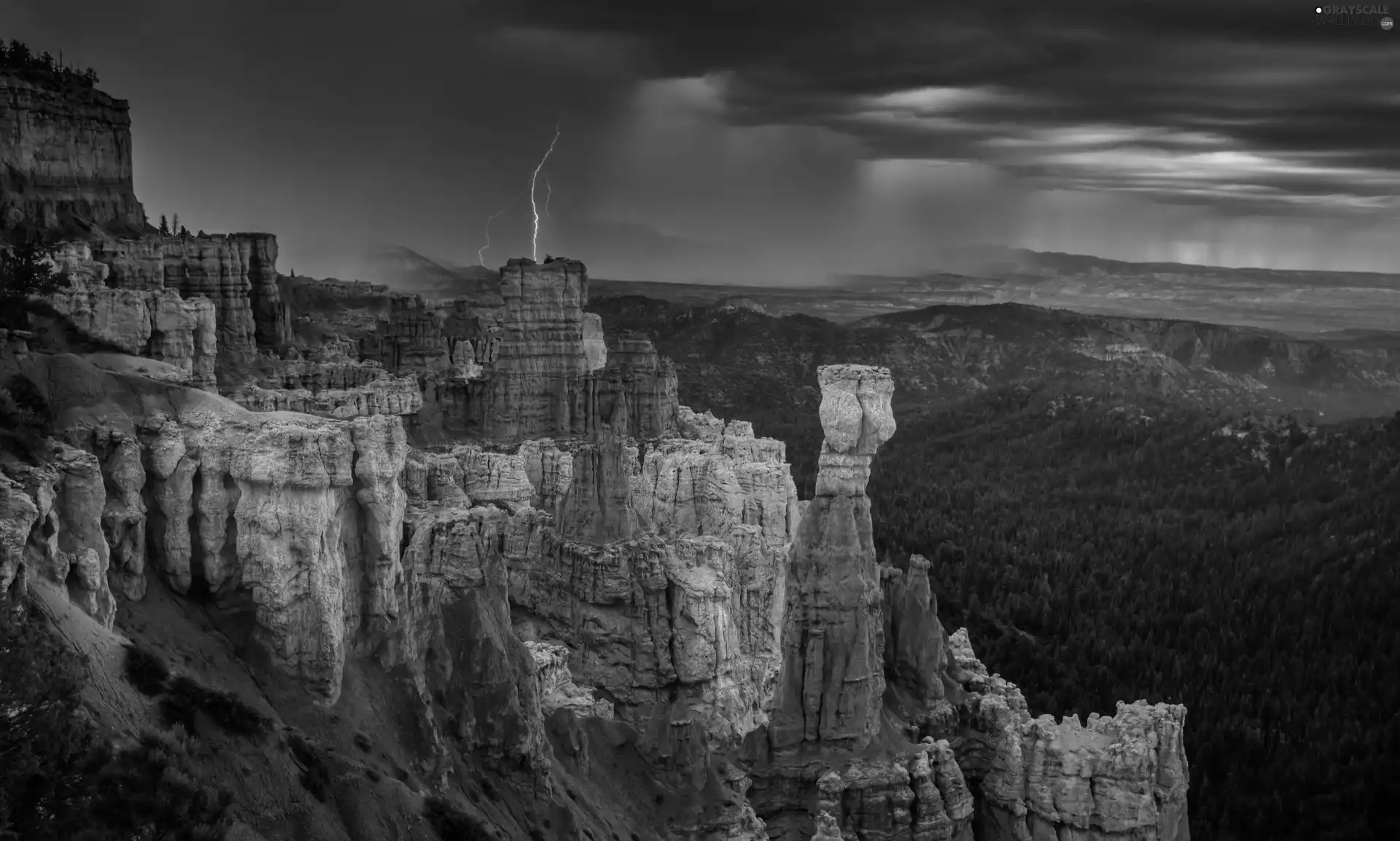 lightning, canyon, rocks