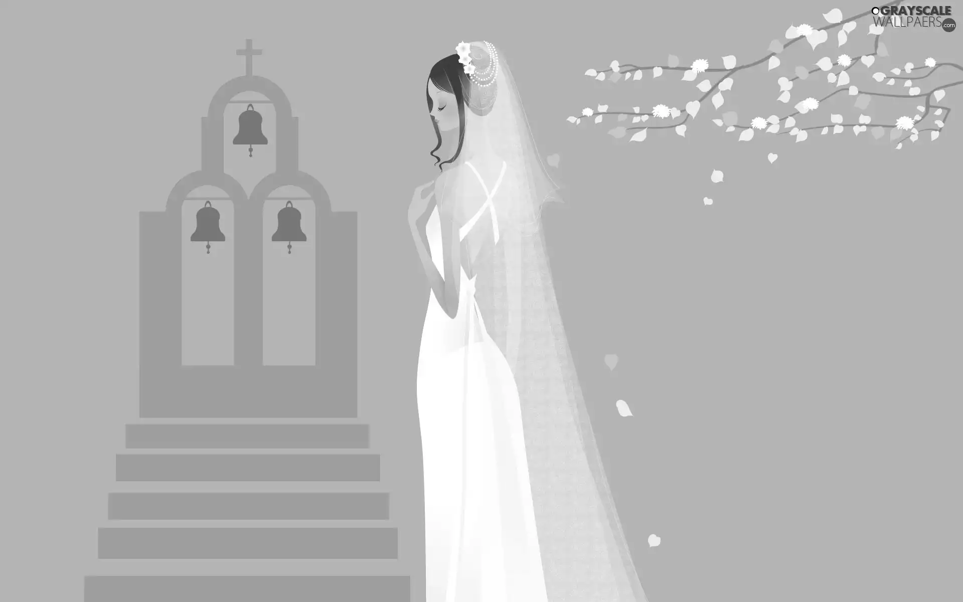 White, lady, long, veil, Dress, young