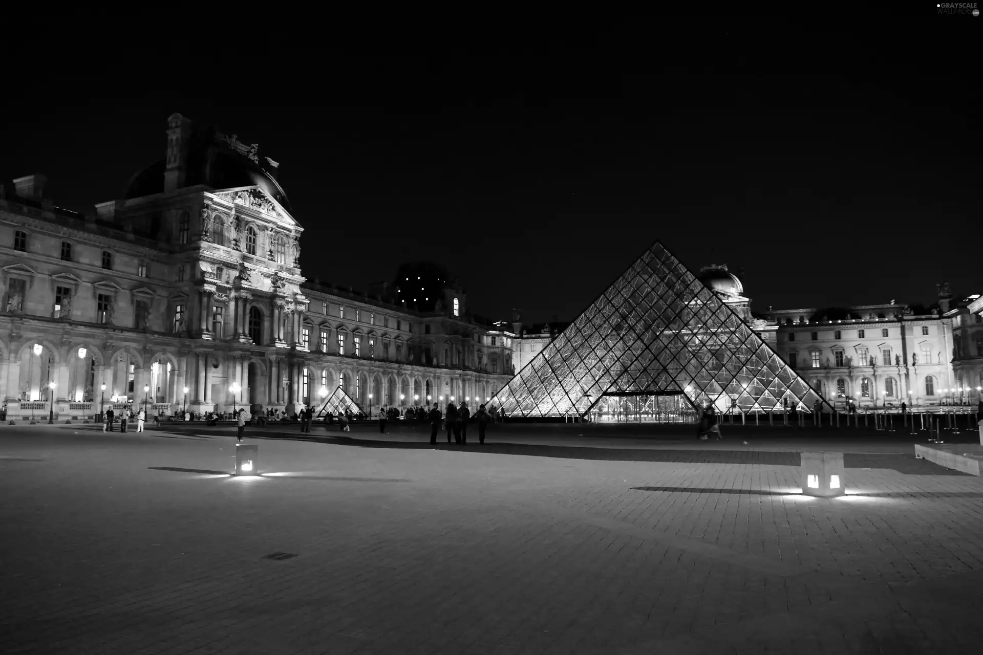 Museum, City at Night, Paris, Louvre, France