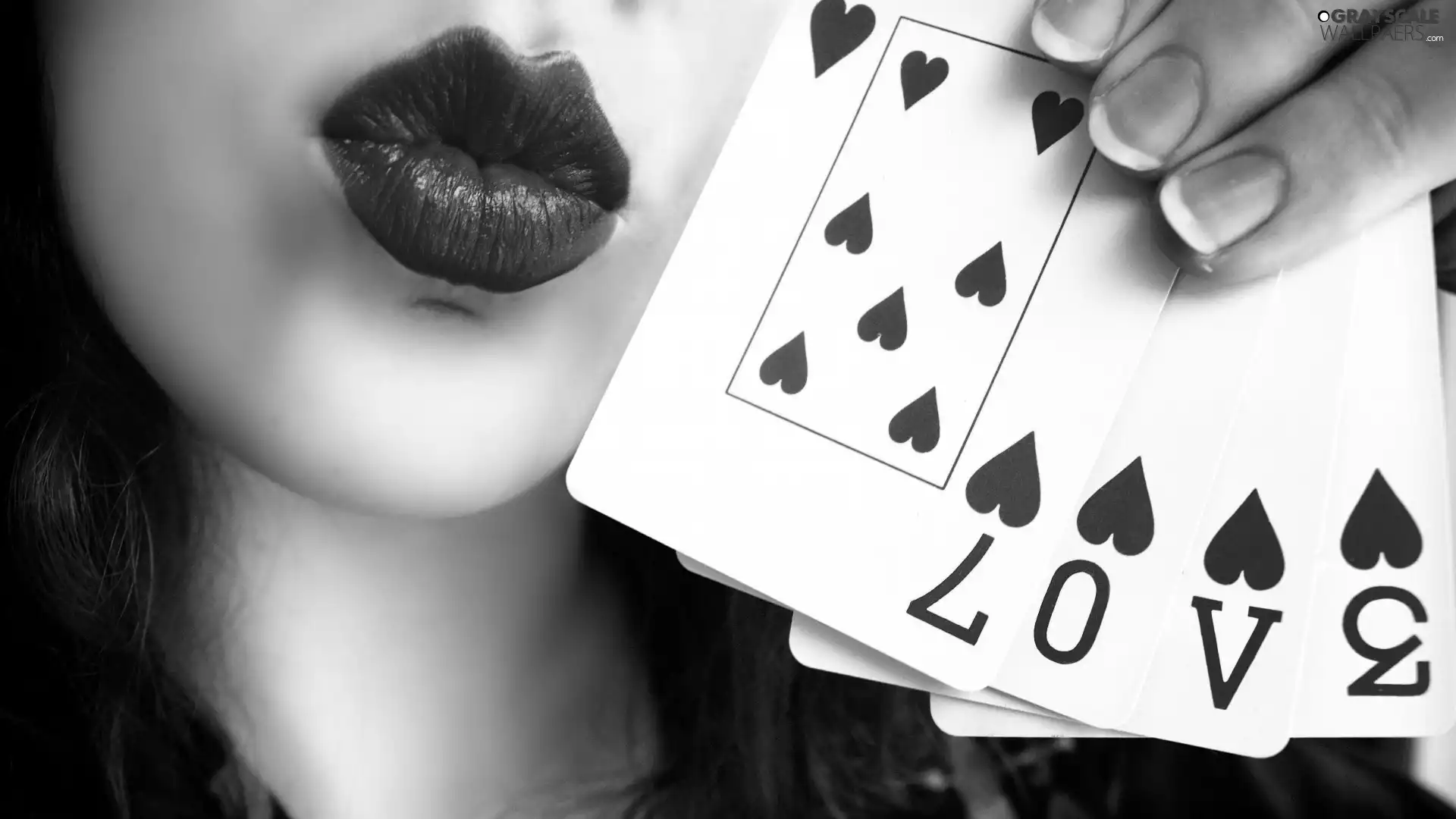 Cards, face, LOVE, lips