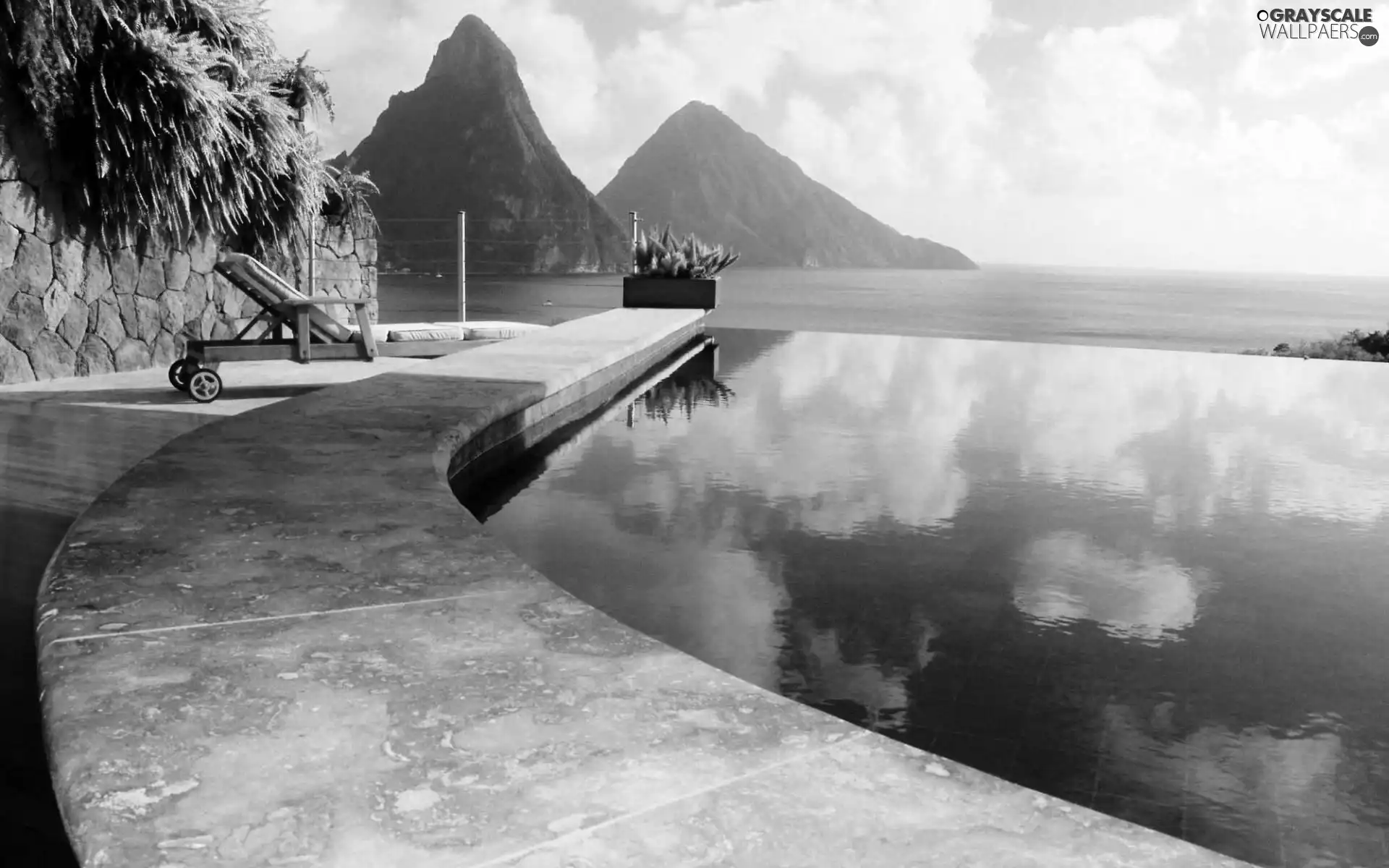 sea, Platform, Saint Lucia, Caribbean, Mountains, Pool