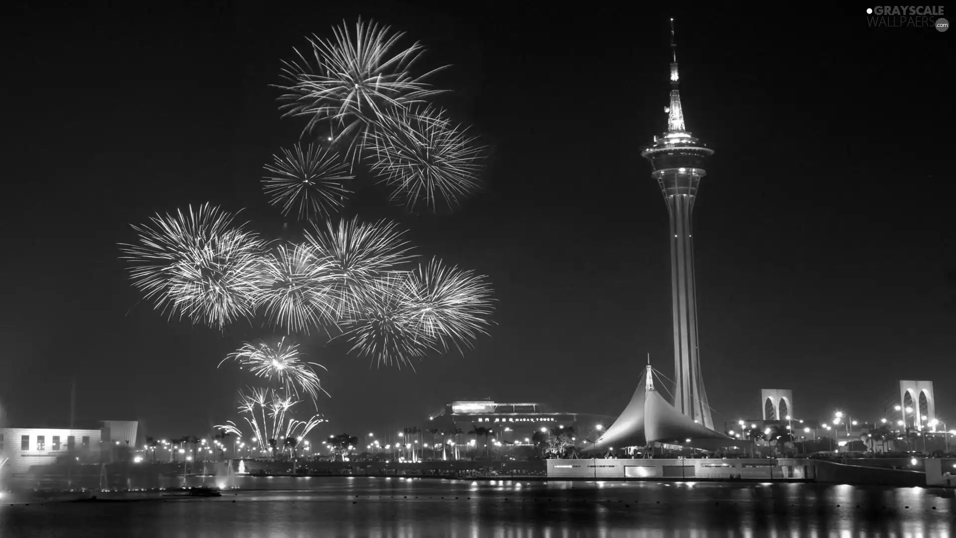 Macao, China, fireworks, Night, tower