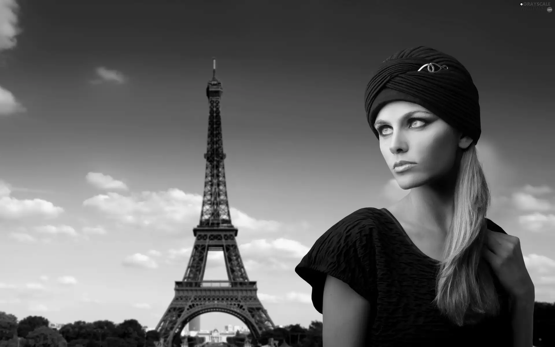 make-up, Women, Paris, Eiffla Tower, turban, Blonde