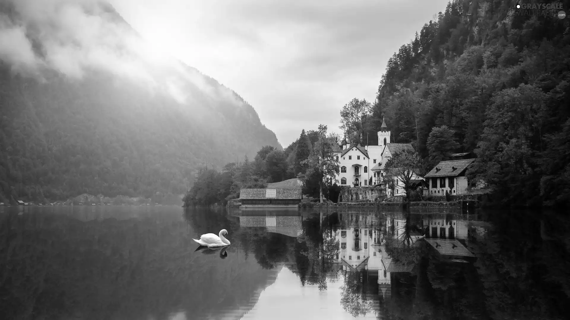 manor-house, lake