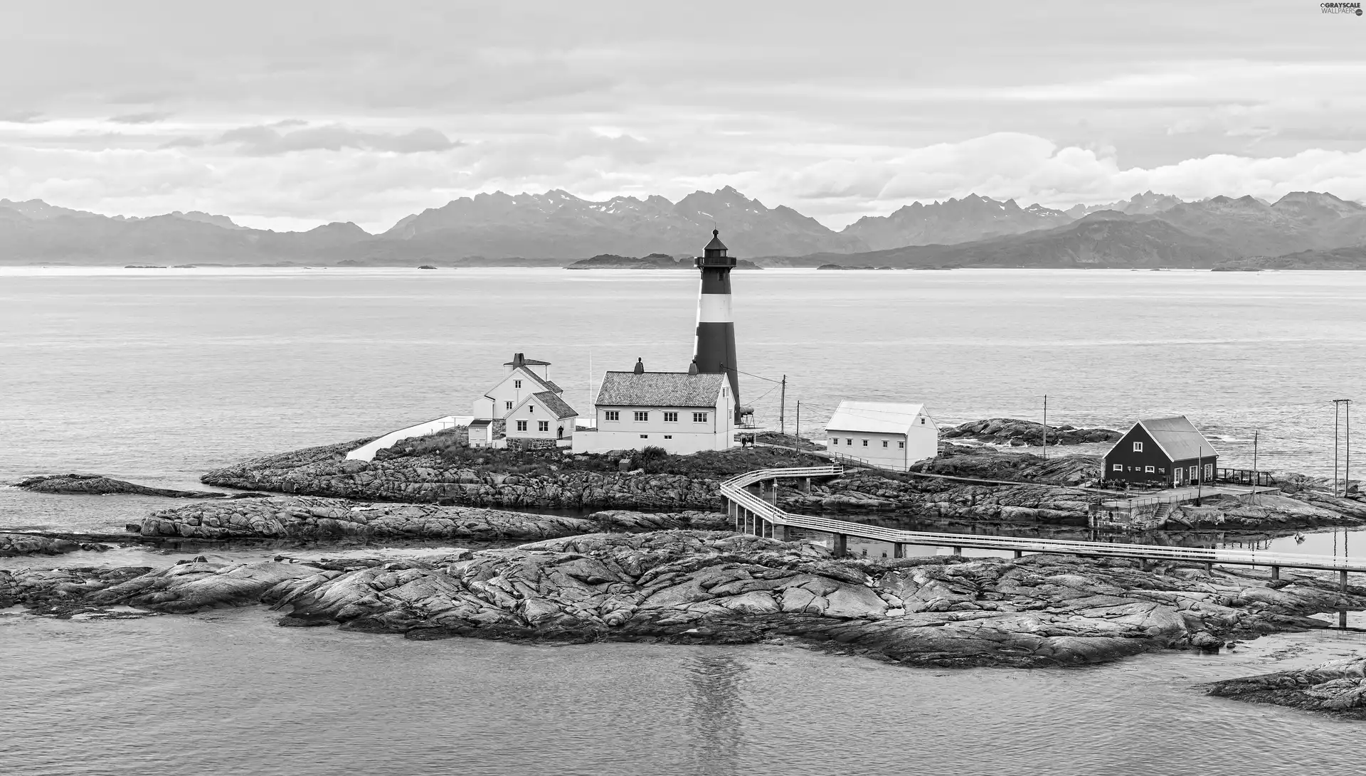 maritime, Houses, Islet, Lighthouse, Norway