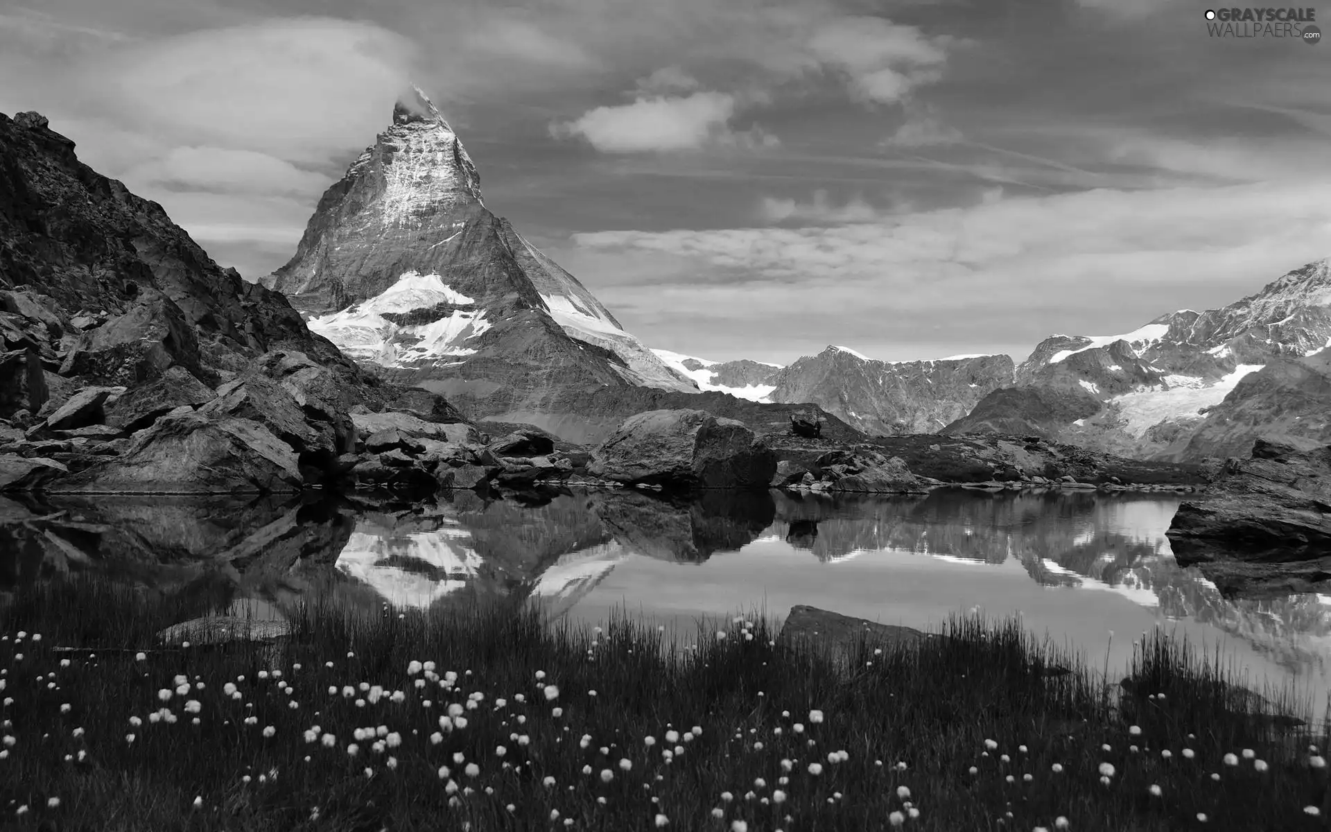 lake, peaks, Meadow, mountain