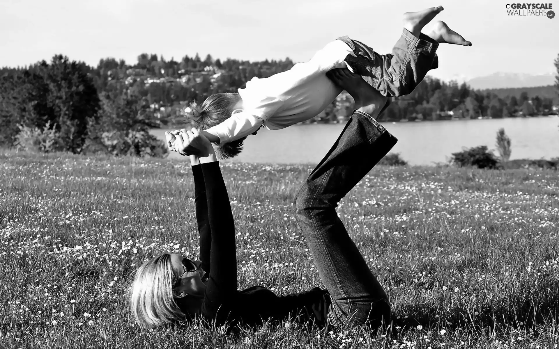 Meadow, play, mother, Women, Kid