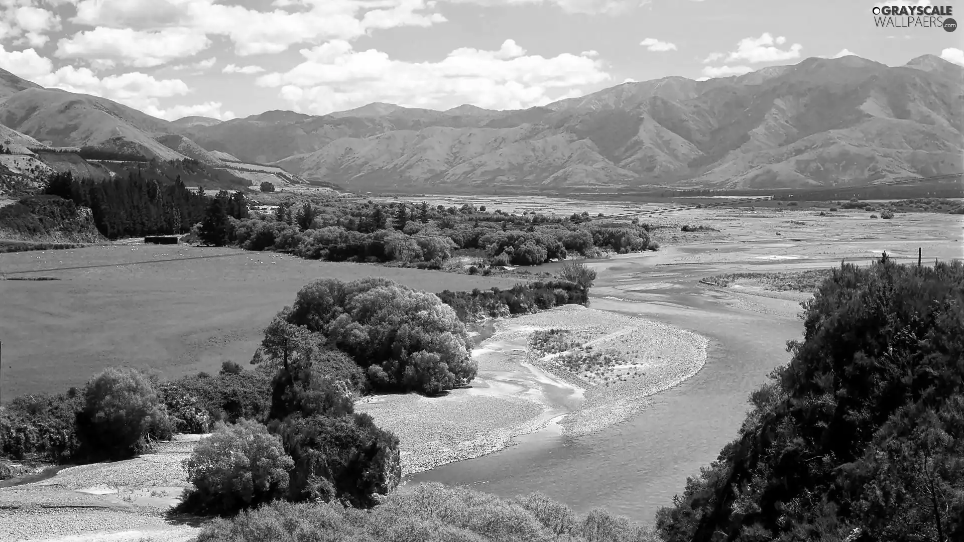 Mountains, woods, medows, River