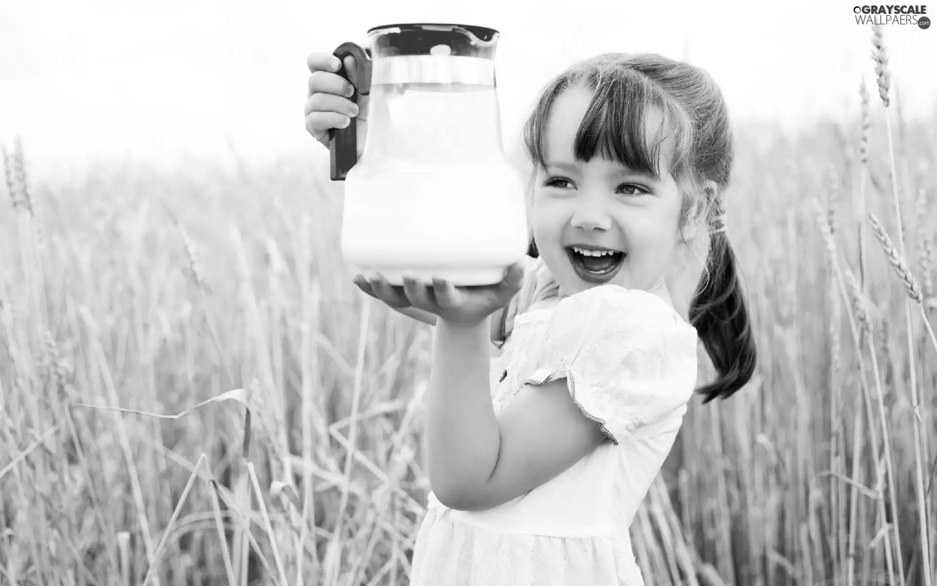 girl, jug, milk, corn