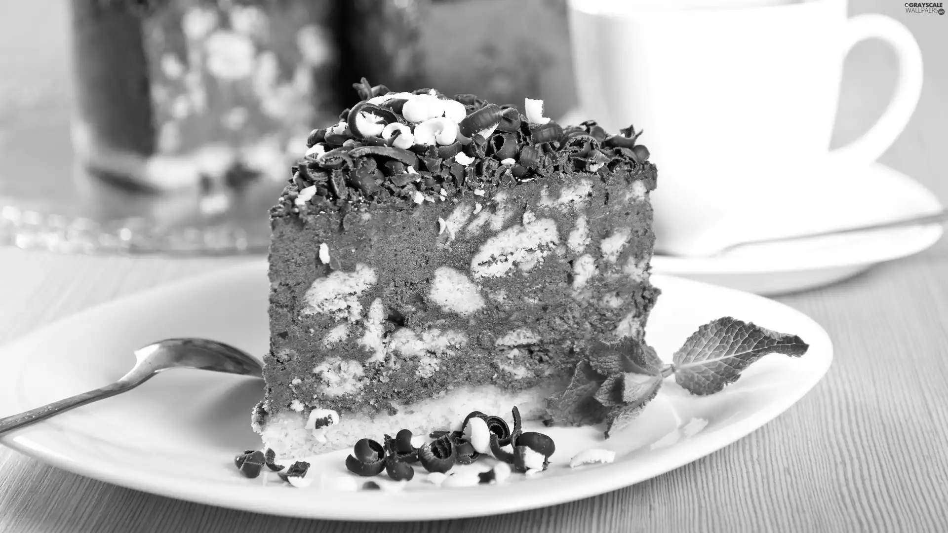 cake, teaspoon, mint, plate