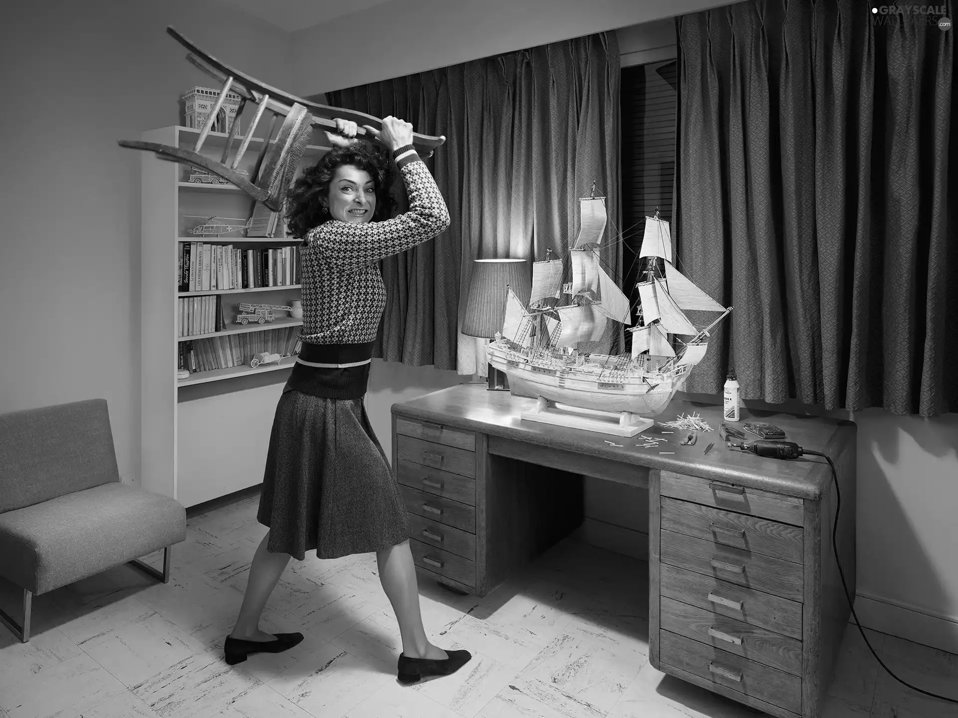model, yacht, Chair, desk, Women
