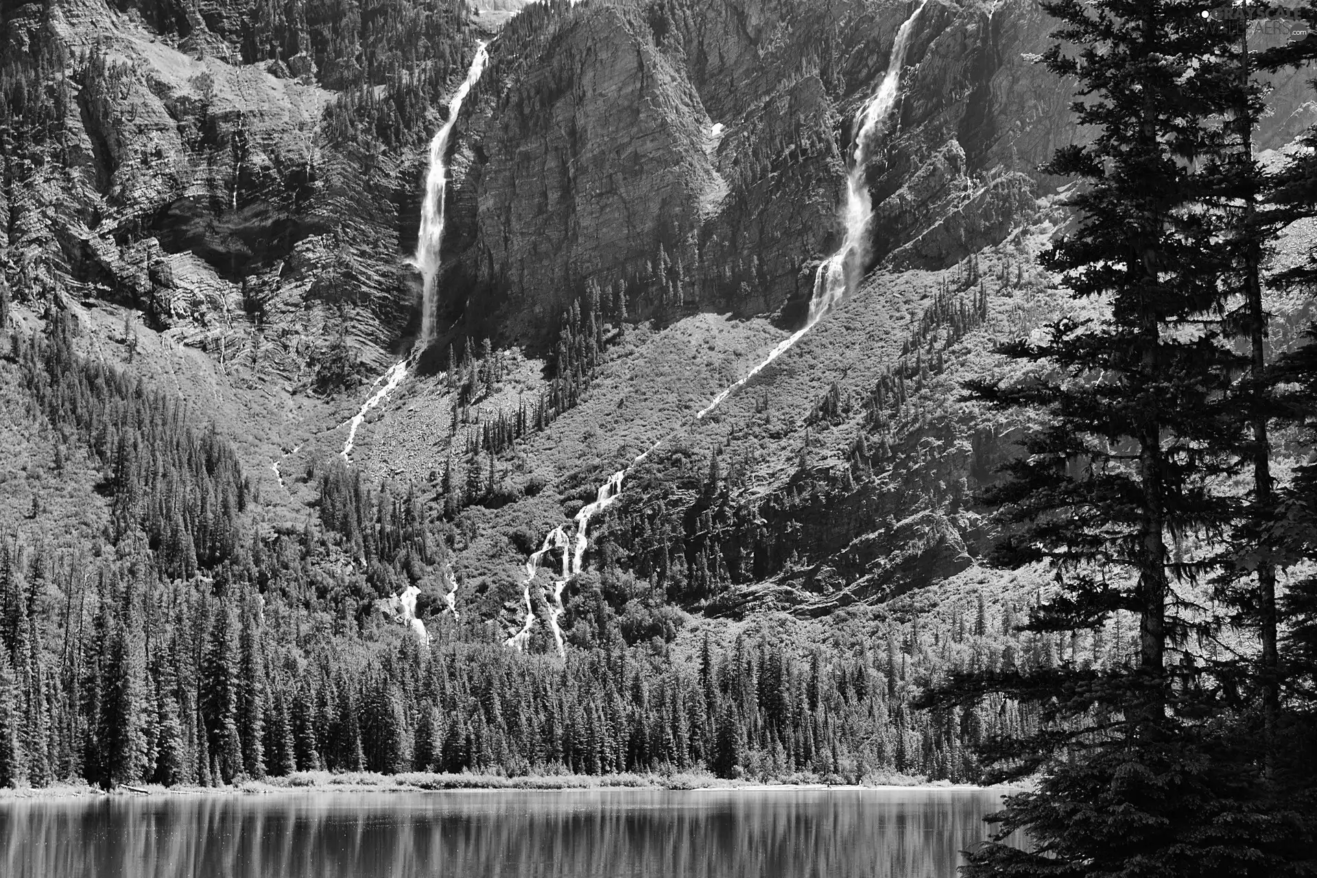 Glacier National Park, Hidden Lake, waterfalls, Mountains, viewes, Montana State, The United States, trees