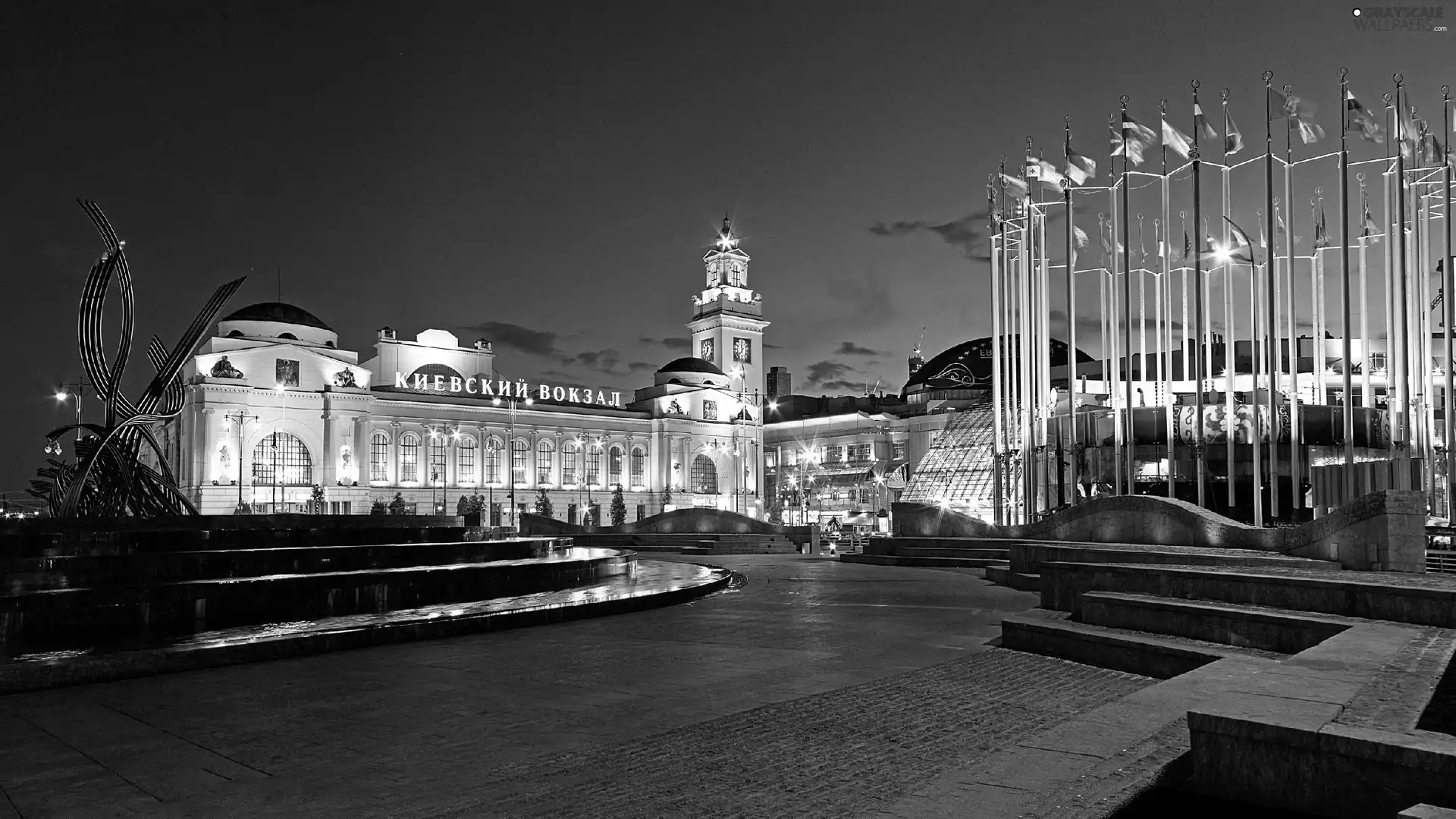 Europe, Moscow, flag, square, Russia, Monument, Night