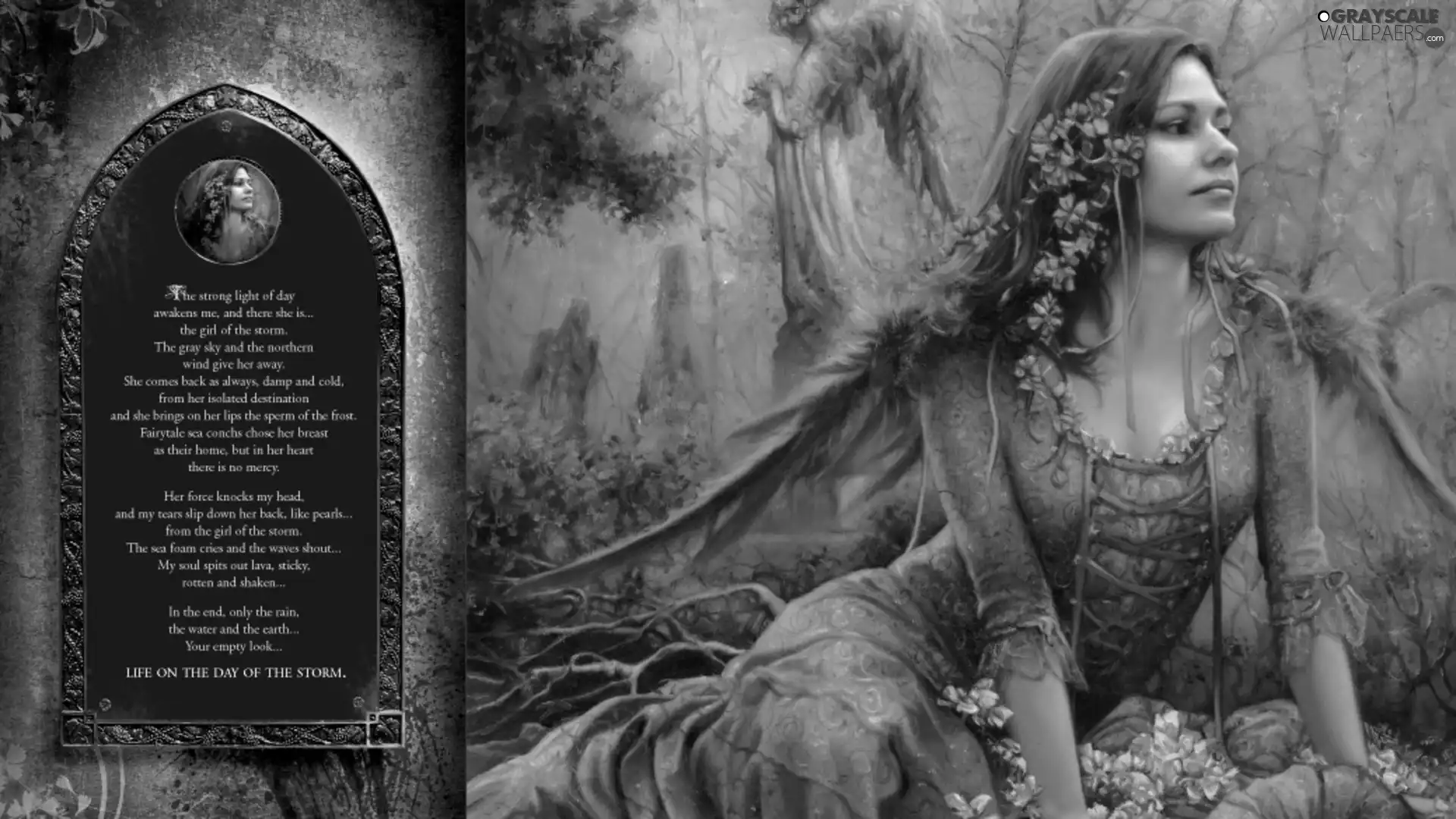 Women, feather, Monument, Flowers