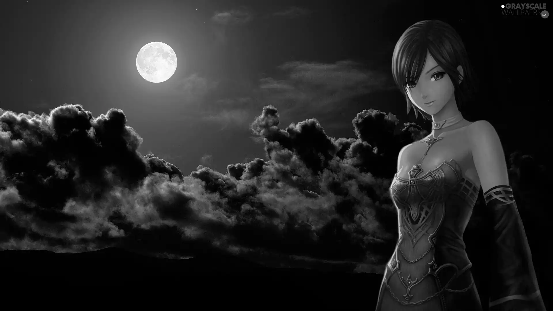 moon, Women, clouds