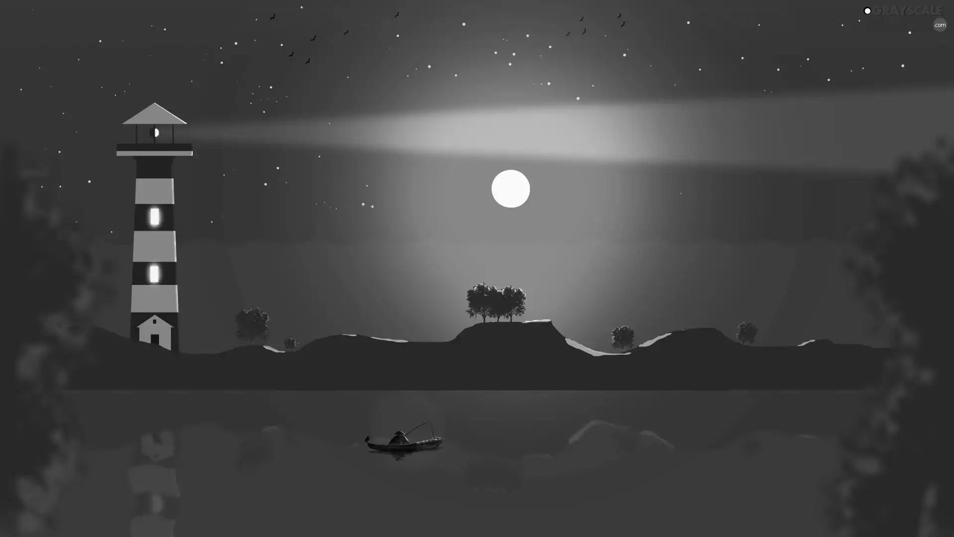 moon, Night, Lighthouses, ligh, Boat, 2D, flash, luminosity, sun