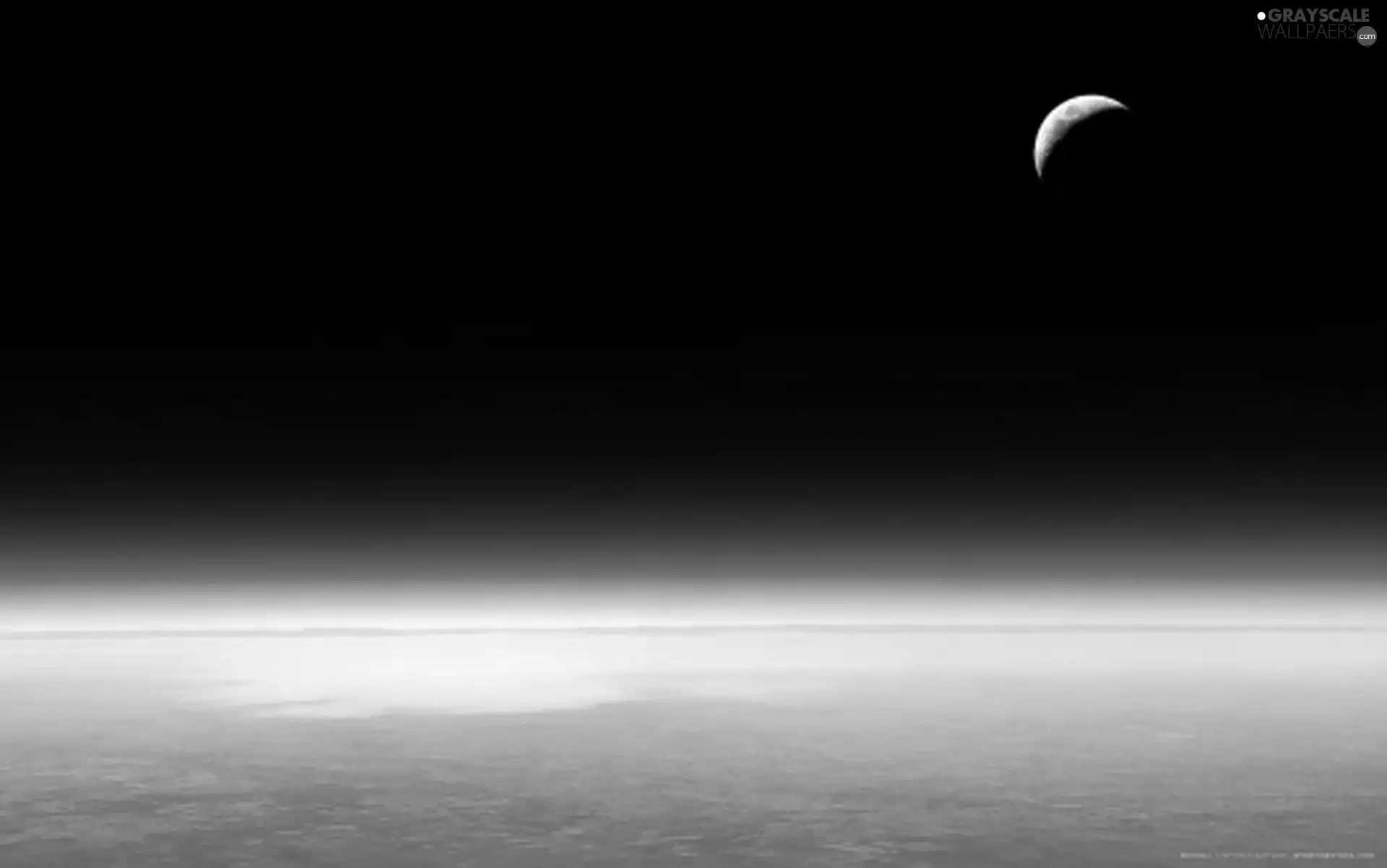 moon, sea, horizon