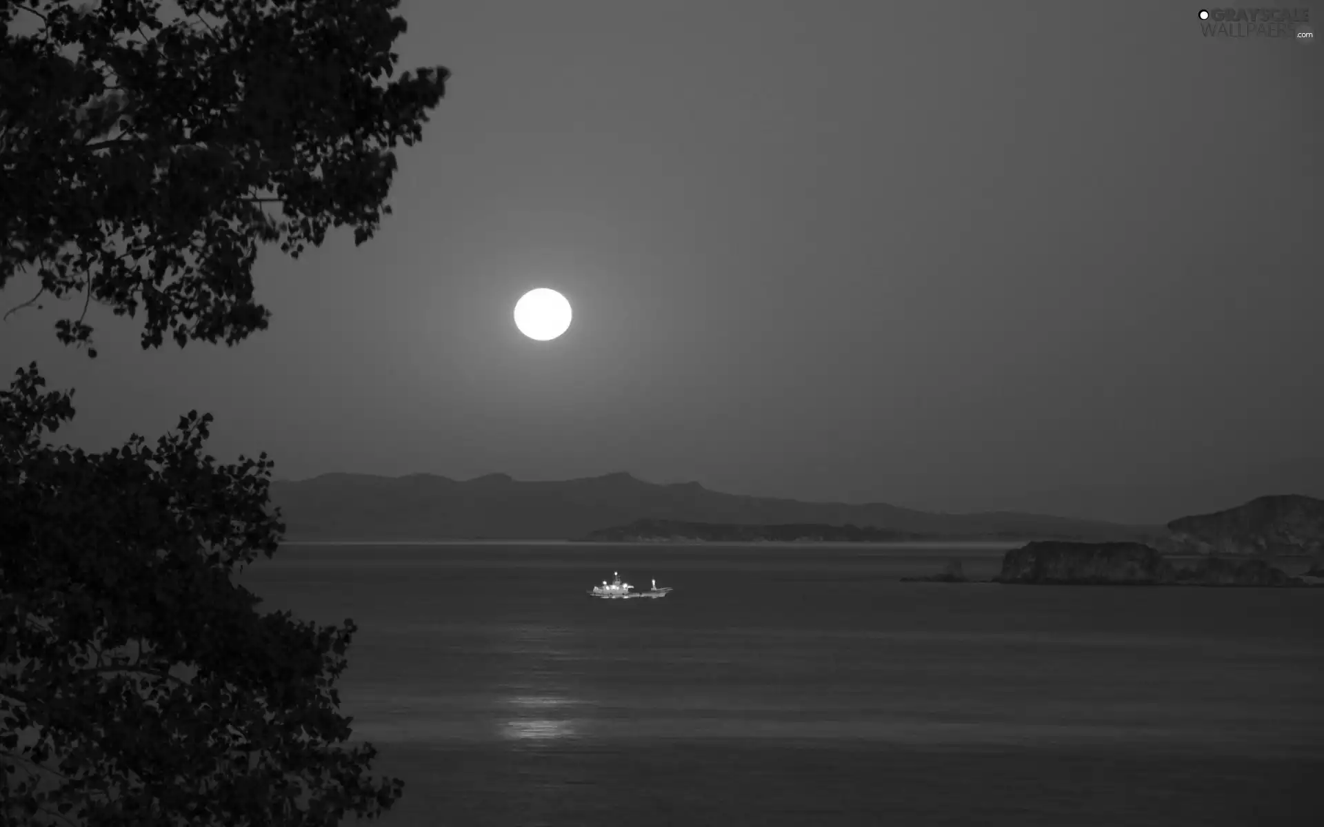 moon, lake, Night