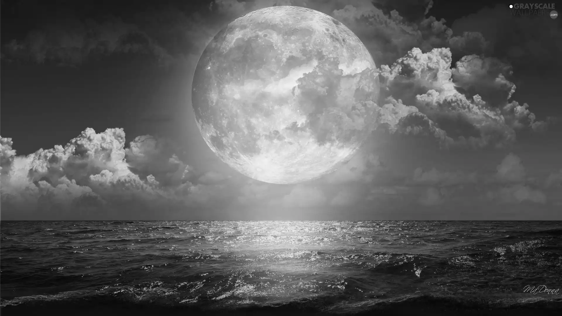 moon, clouds, sea