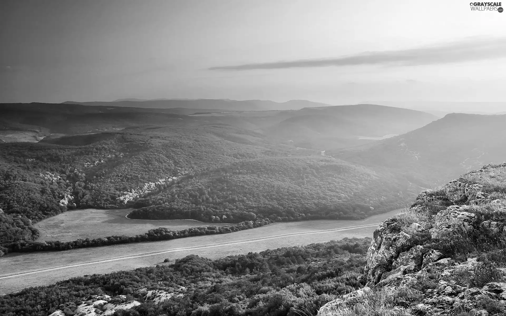 Mountains, Rocks, morning, Way