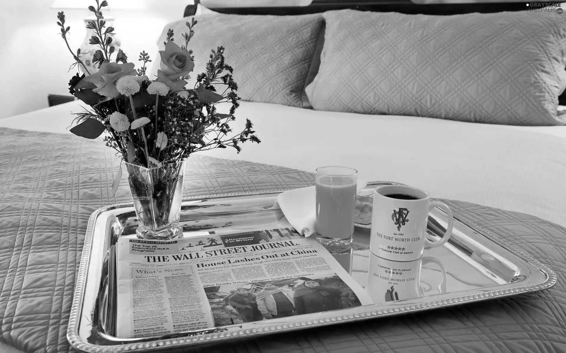 bouquet, Bedroom, Morning, press, flowers, Tray