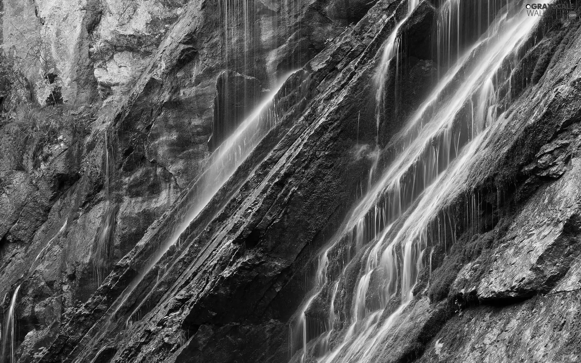 Moss, rocks, waterfall