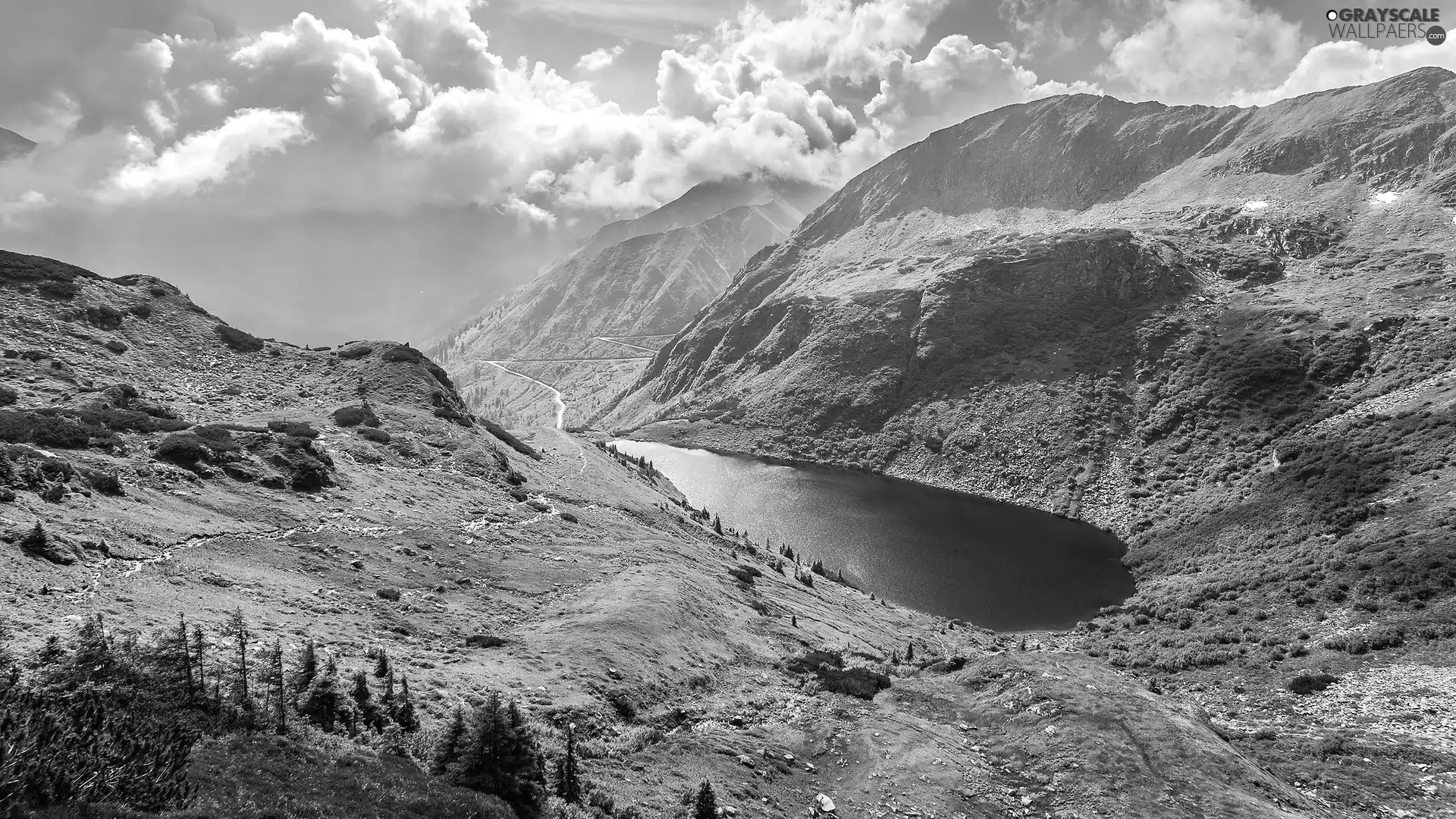 Trails, mountain, lake, medows, Mountains